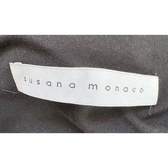 Susana Monaco Bodysuit Womens Medium Black Ruffle Deep V Puff Sleeve Made USA - Picture 5 of 8